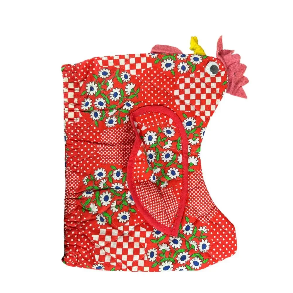 Cottage Quilted Red Chicken Rooster Kettle Cover Some Wear overall 12x8
